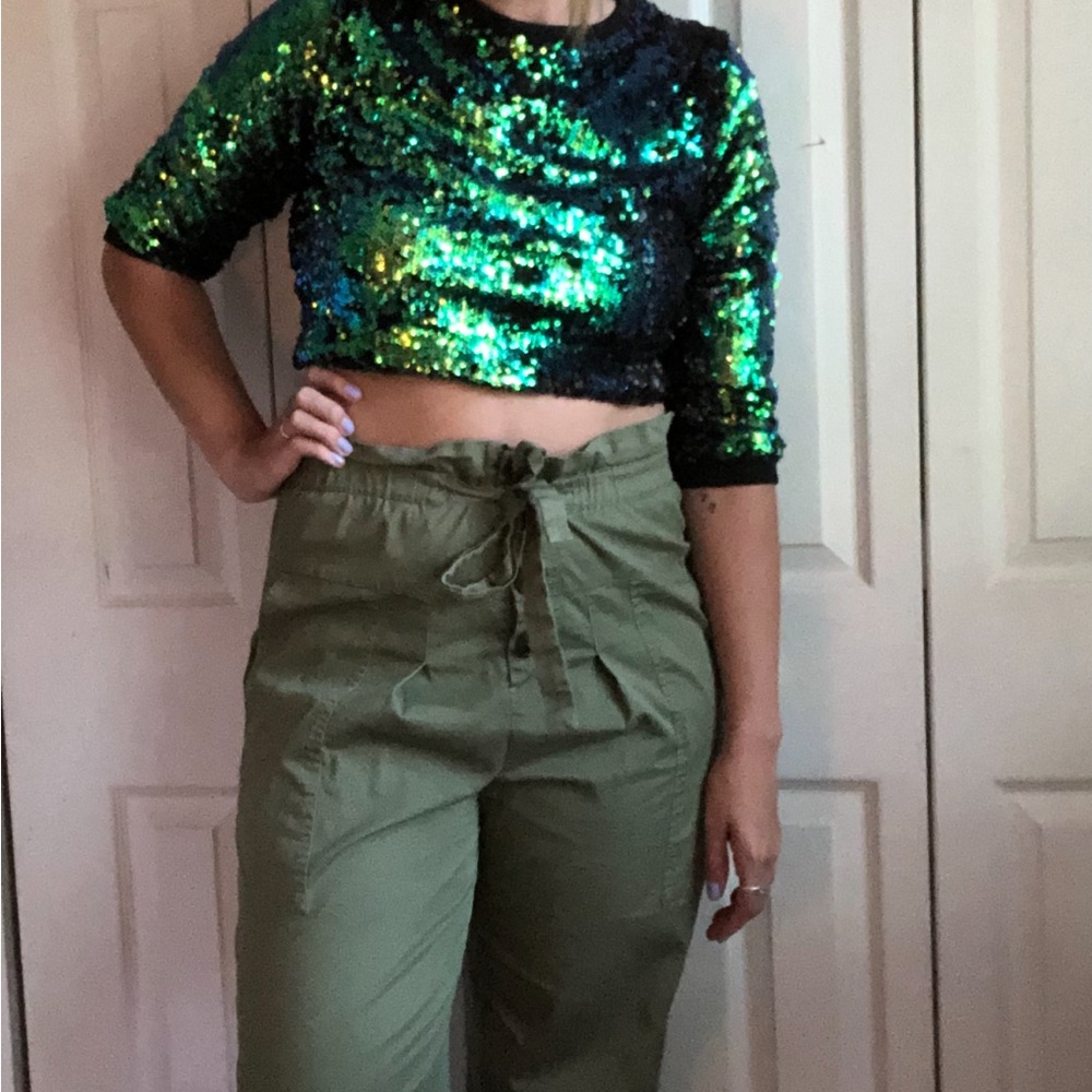 Green + Blue Sequin Crop Top